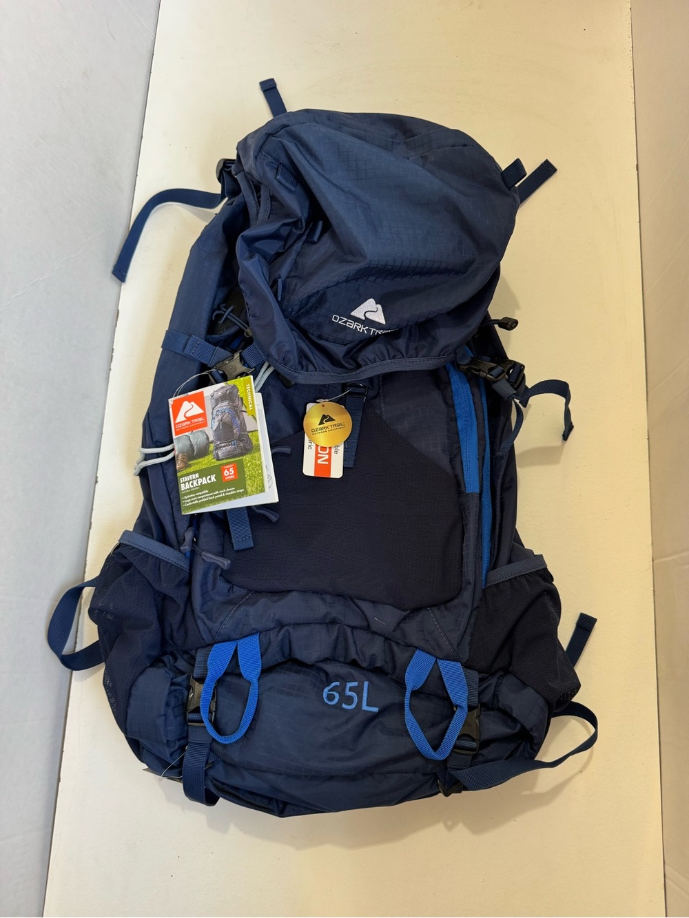 blue Ozark Trail 65L Stavern hiking backpack